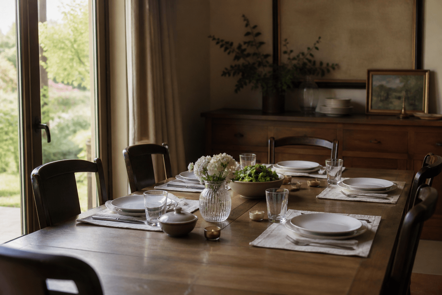 A warm dining table set for a family evening.